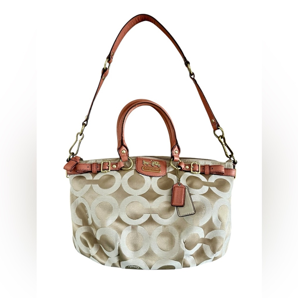 Retro Coach Iconic Madison Sophia Sachel OP Art Crossbody Tote with Leather Trim